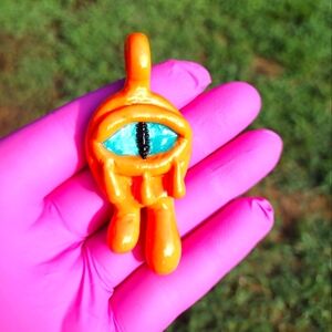 Orange drippy eye pendant with Necklace